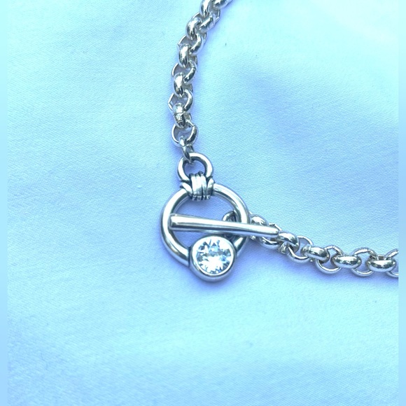 Silver Rolo $DROP✅Necklace Choker W Swarovski Toggle Elegant Casual 16" - Picture 1 of 7
